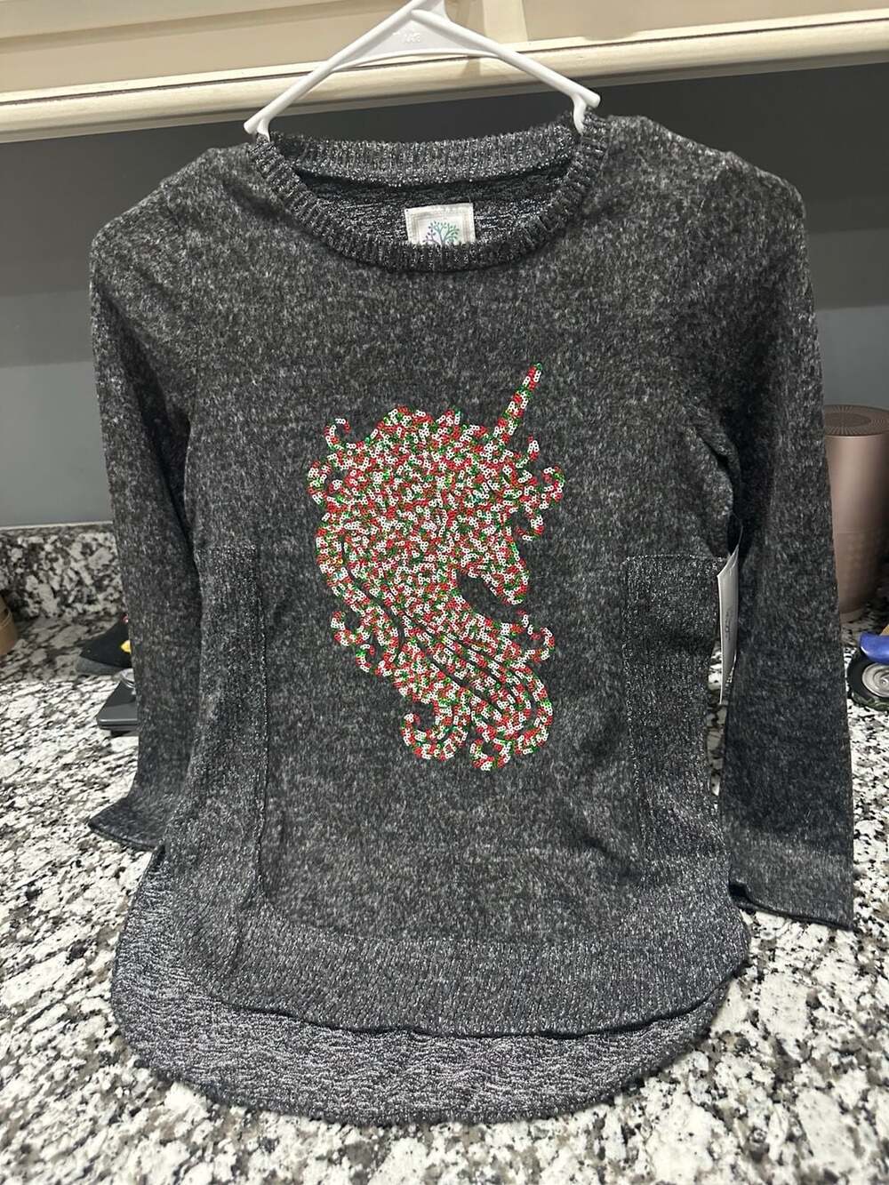 Colortree Sequin Unicorn Sweater Size M 10/12 Gray Long Sleeve Holiday